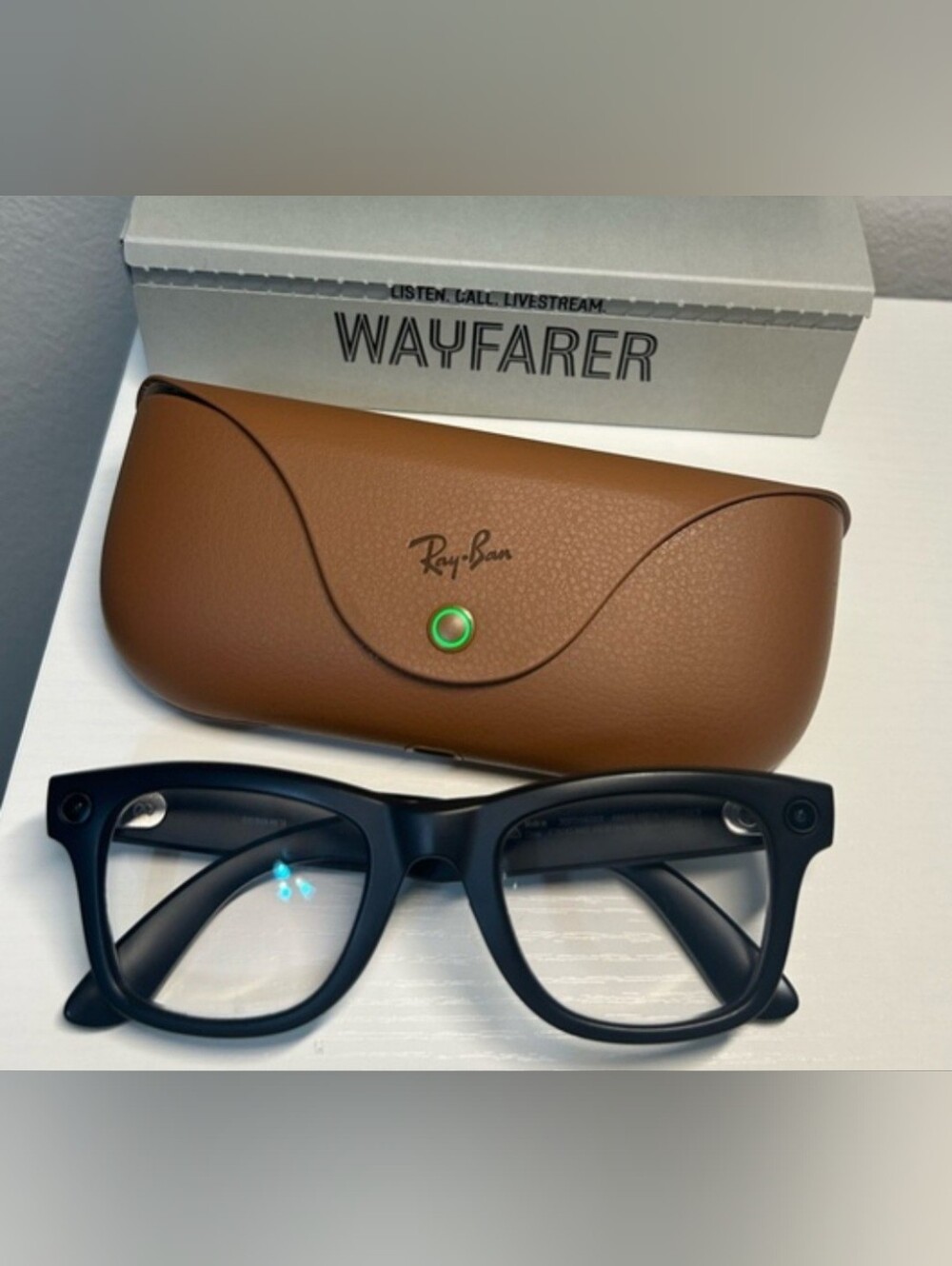Ray-Ban Wayfarer Smart Glasses with Brown Case - Black Frames